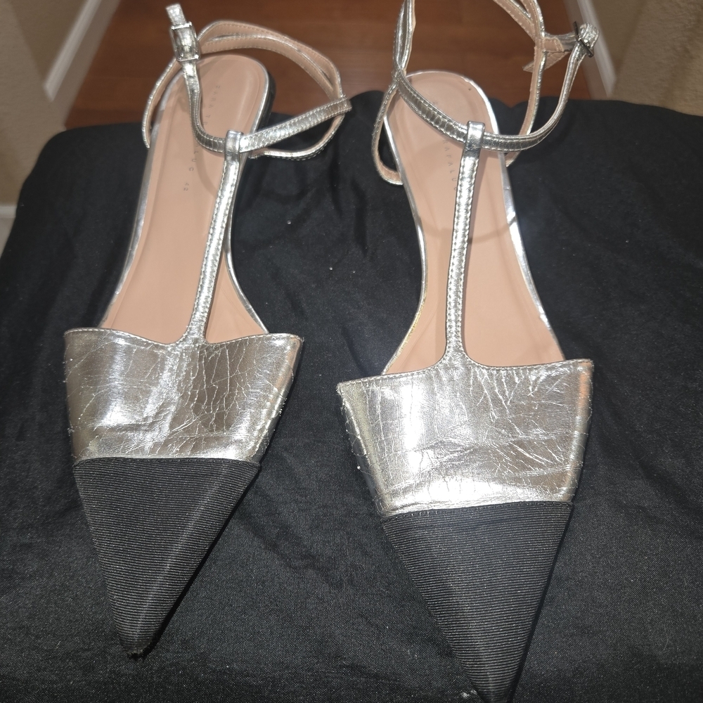 Zara Silver and Black Heels